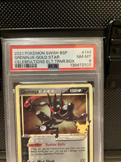 2021 Pokemon SWSH BSP Celebrations ETB #144 Greninja Gold Star PSA 8 NM-MT - Image 3
