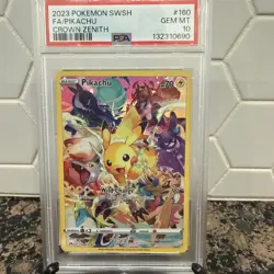 2023 POKEMON SWORD & SHIELD CROWN ZENITH #160 FULL ART/PIKACHU PSA 10 - Image 1