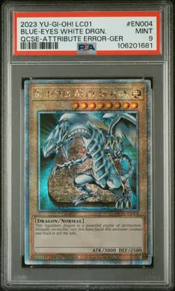 Blue-Eyes White Dragon PSA 9 Mint 2023 YuGiOh QCSE Attribute Error LC01-EN004 - Image 1