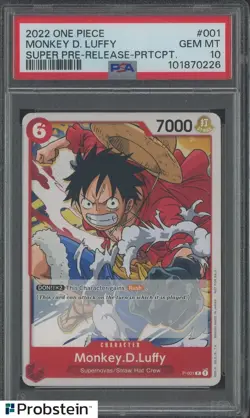 2022 One Piece Super Pre-Release PRTCPT. #001 Monkey D.Luffy PSA 10 GEM MINT - Image 1