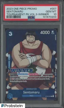 2023 One Piece Promo Tournament VOL.3 Winner #007 Sentomaru PSA 10 GEM MINT - Image 1