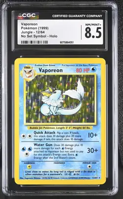 CGC 8.5 Vaporeon 1999 Jungle 12/64 No Set Symbol Holo Pokemon Card - Image 1