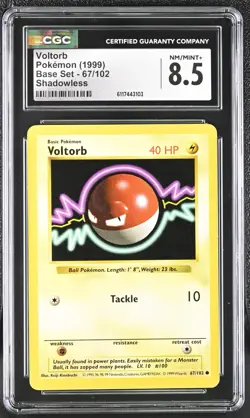 Pokemon Card Voltorb 67/102 Shadowless Base Set 1999 CGC 8.5 NM/M+ - Image 1