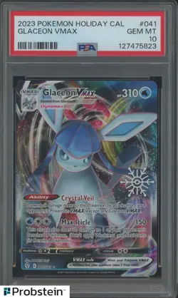 2023 Pokemon Holiday Cal #041 Glaceon VMAX PSA 10 GEM MINT - Image 1