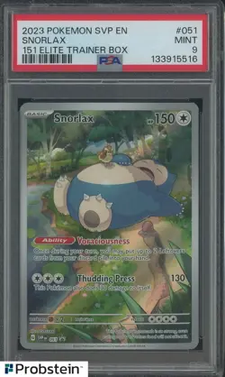 2023 Pokemon SVP EN 151 Elite Trainer Box #051 Snorlax PSA 9 MINT - Image 1