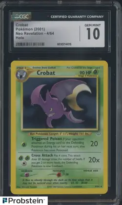 2001 Pokemon Neo Revelation #4 Crobat Holo CGC 10 GEM MINT - Image 1