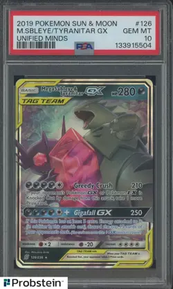2019 Pokemon Sun & Moon Unified Minds #126 Megasableye & Tyranitar GX PSA 10 - Image 1