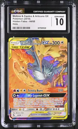 Pokemon 2019 Moltres & Zapdos & Articuno GX Holo Hidden Fates #44/68 CGC 10 - Image 1
