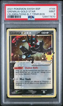 GRENINJA GOLD STAR SWSH144 CELEBRATIONS ELITE TRAINER BOX POKEMON PSA 9 MINT - Image 1