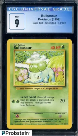 1999 Pokemon Base Set Unlimited #44 Bulbasaur CGC 9 MINT - Image 1