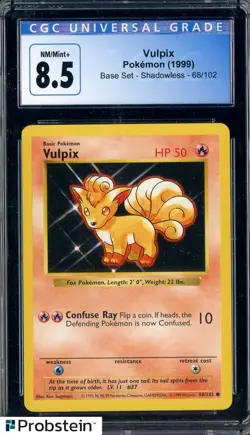 1999 Pokemon Base Set Shadowless #68 Vulpix CGC 8.5 NM-MT+ - Image 1