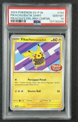 PIKACHU BATIK SHIRT PSA 10 2024 POKEMON SV-P IN #154 IDN JOURNEY CAMPAIGN 0259 - Image 1