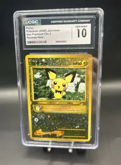 Pokemon CGC PRISTINE 10 JPN Pichu Neo Premium File 2 Reverse Holo #172 SWIRL💫 - Image 1