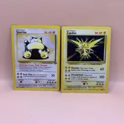 1999 Pokemon TCG Base Set Zapdos Holo Rare Card 16/102 & Snorlax 27/64 - Image 1