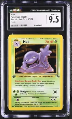 CGC 9.5 MINT+ Muk 1999 Fossil Set 1st Edition 13/62 Holo Rare Pokemon Card WOTC - Image 1
