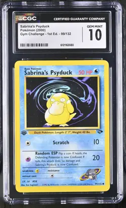 CGC 10 GEM MINT Sabrina's Psyduck Gym Challenge 1st Edition 99/132 Pokemon Card - Image 1