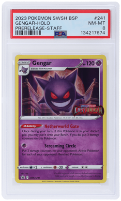 2023 Pokemon Black Star Promo Gengar Holo Prerelease Staff #241SWSH PSA 8 - Image 1