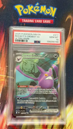 TEAM ROCKET'S CROBAT EX 2025 POKEMON ULTRA RARE 217/182 PSA 10 GEM MT - Image 3