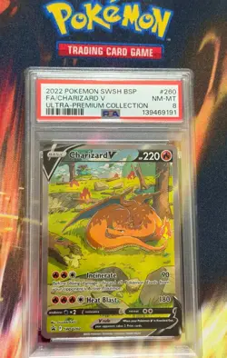 CHARIZARD V 2022 POKEMON BLACK STAR PROMO ULTRA PREMIUM #SWSH260 PSA 8 NM-MT - Image 3