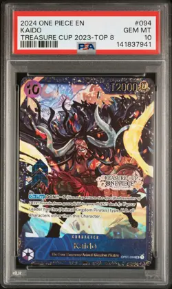 ONE 2024 PIECE PROMOS #094 KAIDO TREASURE CUP 2023 TOP 8 PSA 10 - Image 1