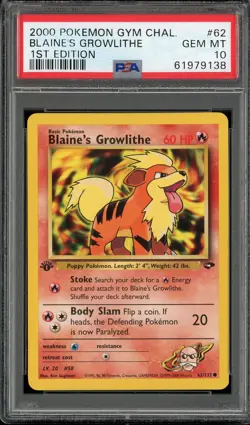 PSA 10 Blaine's Growlithe 1st Edition Gym Challenge 62/132 Pokemon Card - Image 1