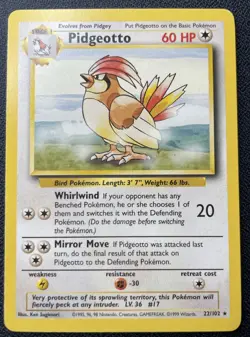 Pokemon Pidgeotto 22/102 Base Set WOTC TCG 1999 Vintage Non-Holo Rare Card LP - Image 1