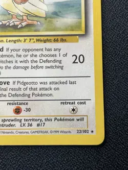Pokemon Pidgeotto 22/102 Base Set WOTC TCG 1999 Vintage Non-Holo Rare Card LP - Image 4