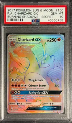 2017 POKEMON SUN & MOON BURNING SHADOWS FA/CHARIZARD GX#150 SECRET PSA 10 - Image 1