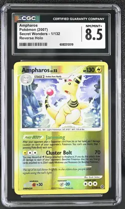 CGC 8.5 Ampharos 2007 Secret Wonders 1/132 Reverse Holo Pokemon Card - Image 1