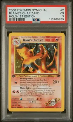 POKEMON 2000 BLAINE'S CHARIZARD HOLO-1ST EDITION GYM CHALLENGE #2 PSA 3 - Image 1