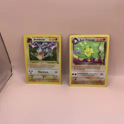 Vtg. Pokemon Aerodactyl Fossil 1/62 Holo 1999-2000 & Dark Primeape 43/82 - Image 2