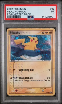 POKEMON 2007 PIKACHU-HOLO P5-INVERTED BACK POP SERIES 5 #12 PSA 1 - Image 1