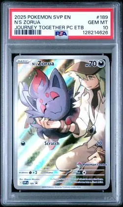 POKEMON N'S ZORUA (2025) SV BLACK STAR PROMO JOURNEY TOGETHER PC ETB #189 PSA 10 - Image 1
