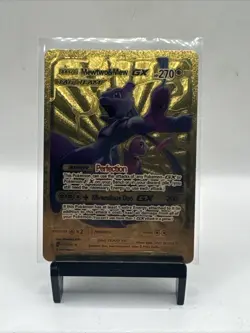 Gold Foil Custom Display Mewtwo And Mew Gx 270hp NM Fan Art Miraculous Duo Card - Image 1