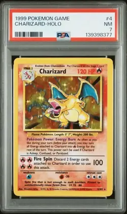 POKEMON GAME CHARIZARD 1999 BASE SET HOLO #4 PSA 7 - Image 1