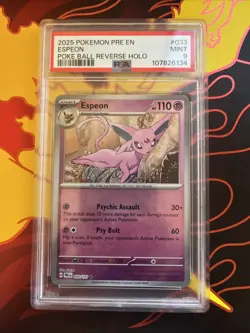 2025 Pokemon Pre En-Prismatic Evolution Poke Ball Reverse Holo #033 Espeon PSA 9 - Image 1