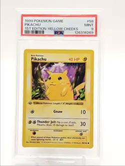 PIKACHU 1999 POKEMON BASE SET 1ST EDITION YELLOW CHEEKS B 58/102 PSA 9 Q1739 - Image 1