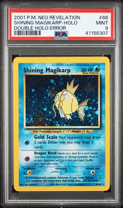 POKEMON 2001 SHINING MAGIKARP DOUBLE HOLO ERROR NEO REVELATION #66 PSA 9 - Image 1