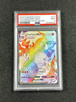 2020 Pokemon SWSH Champion's Path Charizard VMAX Secret Rare #074/073 PSA 9 - Image 1