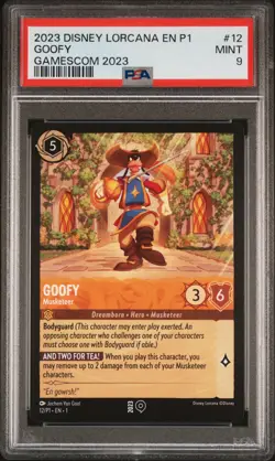 2023 Disney Lorcana EN P1 Goofy Muskateer Gamescom Promo #12 PSA 9 Gem Mint MT - Image 1