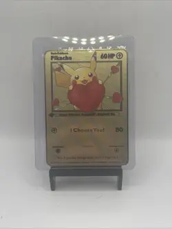 Gold Metal Pikachu I Choose You Valentines Gift Display Custom Card 60hp NM - Image 1