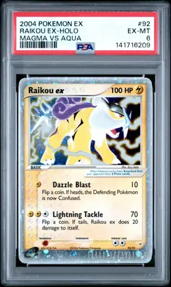2004 POKEMON EX TEAM MAGMA VS TEAM AQUA #92 RAIKOU EX-HOLO PSA 6 - Image 1