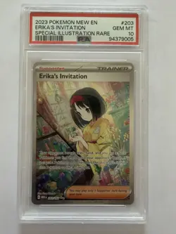 2023 POKEMON MEW EN-151 SPECIAL ILLUSTRATION RARE #203 ERIKA'S INVITATION PSA 10 - Image 1