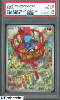 2025 Pokemon MEP En MEG ETB Mega Lucario #010 Riolu PSA 10 GEM MINT - Image 1