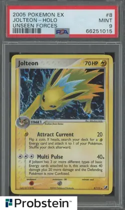 2005 Pokemon EX Unseen Forces #8 Jolteon Holo PSA 9 MINT - Image 1