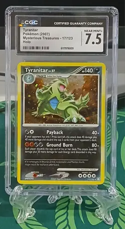 2007 Pokemon Mysterious Treasures Tyranitar #17 - Holo- CGC 7.5 Near Mint+ - Image 1