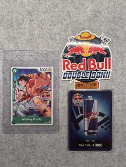 SEALED One Piece TCG Red Bull Double Don Set + Monkey D. Luffy Promo + Sticker - Image 1