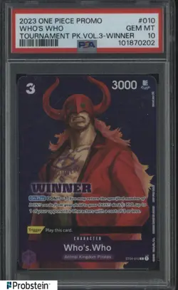 2023 One Piece Promo Tournament Pack VOL.3 Winner #010 Who's Who PSA 10 - Image 1