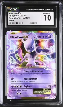 Mewtwo EX *CGC 10* Holo *Evolutions* #52 *2016* Pokemon - Image 1