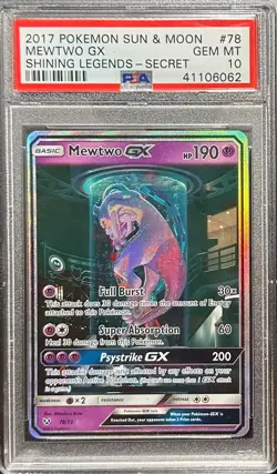 Pokemon Mewtwo GX 2017 Sun & Moon Shining Legends #78 PSA 10 - Image 1